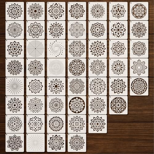 Stencils 4in 50pcs Craft Paint Template Reusable Plastic Templates Mandala Style DIY Crafts Stencil Decoration for Fabrics Window Wall Home Wood(4inch 50 Pack)