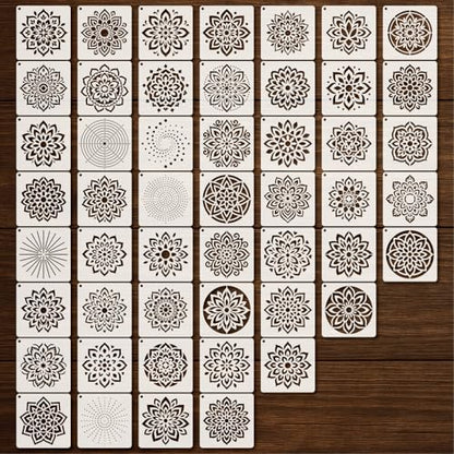 Stencils 4in 50pcs Craft Paint Template Reusable Plastic Templates Mandala Style DIY Crafts Stencil Decoration for Fabrics Window Wall Home Wood(4inch 50 Pack)