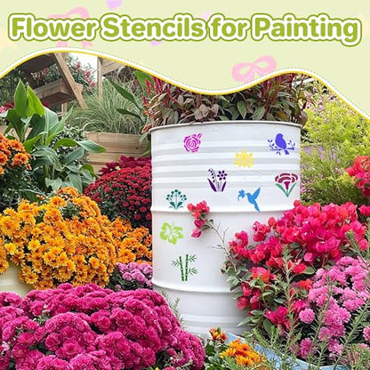 100Pcs Flower Stencils 4Inch Large Floral Leaf Stencils for Crafts Painting | Reusable Stencils,Wildflower Butterfly Stencil,Floral Stencil,Drawing Templates,Scrapbook,Classroom,Projects,Wood,Sign,Wall - size: 4 Inch
