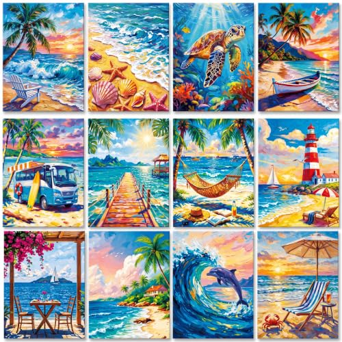 Sherr 12 Pcs Pre Drawn Canvas for Adults,Coastal Scenery,8 x 10 Inch | Pre Printed Canvas, Sip and Paint Party Canvas Painting Kit, for Holiday Painting Crafts Favor - size: 8 x 10 Inch, style: Coastal Scenery