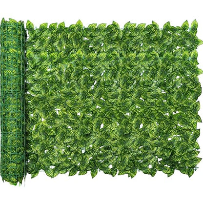 Artificial Ivy Privacy Fence Screen, Artificial Faux Ivy Hedge, Expandable Faux Privacy Fence with 80 pcs Zip Ties Decoration,59x98.4 inch,Color Printing Turtle Back Pattern Leaf