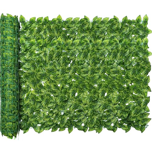 Artificial Ivy Privacy Fence Screen, 39.4x157.5 inch Artificial Faux Ivy Hedge, Expandable Faux Privacy Fence with 80 pcs Zip Ties Decoration for Outdoor Garden, Color Printing Watermelon Leaves - size: 39.4x157.5 in（Type 1）