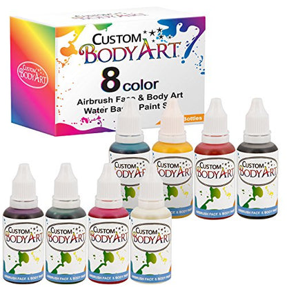 Custom Body Art 1-oz 8 Color Primary Airbrush Water Based Face-Body Paint - color: 8 Color Kit