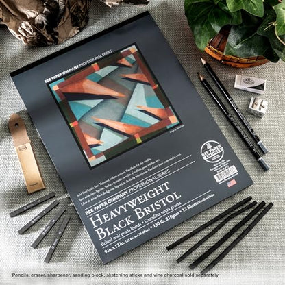 Bee Paper - 9"x 12" Heavyweight Black Bristol Paper Pad, 12 Sheets
