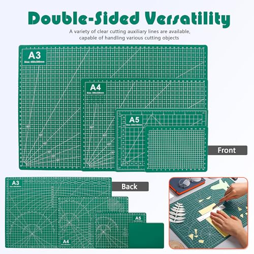 4 Packs Cutting Mats, 4size Double Sided Cutting Mat, Non-Slip 5 Layers PVC Cut Mat for Craft Art Projects Fabric Sewing, Scrapbooking Mat, A3 A4 A5 A6 - size: A3, A4, A5, A6