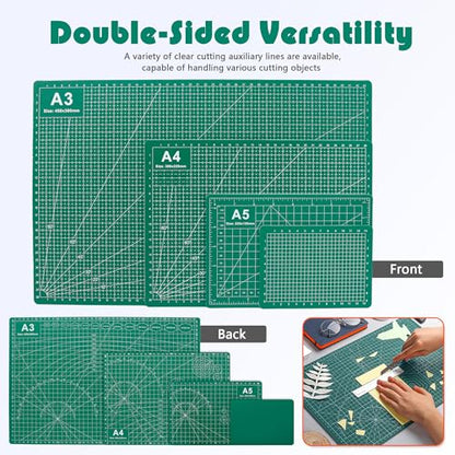 4 Packs Cutting Mats, 4size Double Sided Cutting Mat, Non-Slip 5 Layers PVC Cut Mat for Craft Art Projects Fabric Sewing, Scrapbooking Mat, A3 A4 A5 A6 - size: A3, A4, A5, A6