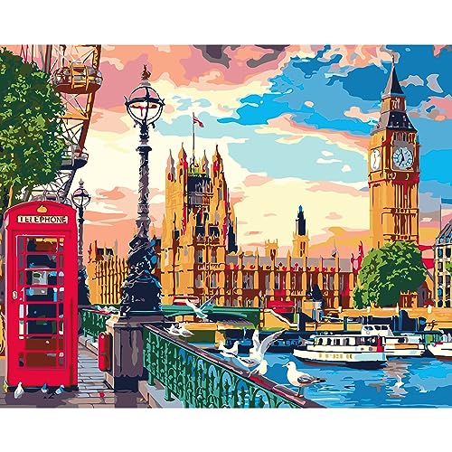 QUITEDEW Paint by Number for Adults Beginner,City Paint by Numbers,Big Ben Paint by Number Suitable for Home Wall Decoration 16x20 Inch - color: A7-big ben