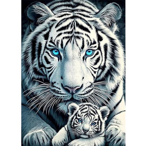 RICUVED White Tiger Diamond Painting Kits for Adults, 5D Diamond Painting Animal Diamond Art Kits for Beginners, Full Drill Diamond Art Diamond Gem Diamond Painting Kits for Home Wall Decor 12x16Inch - color: White Tiger