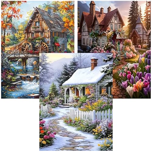 Ekuxom 3 Pack Landscape Paint by Numbers Kit for Adults on Canvas | DIY Acrylic Oil Number Painting Kits for Home Wall Decor Gift 12"x 16" (without Frame) - color: Landscape-3pack