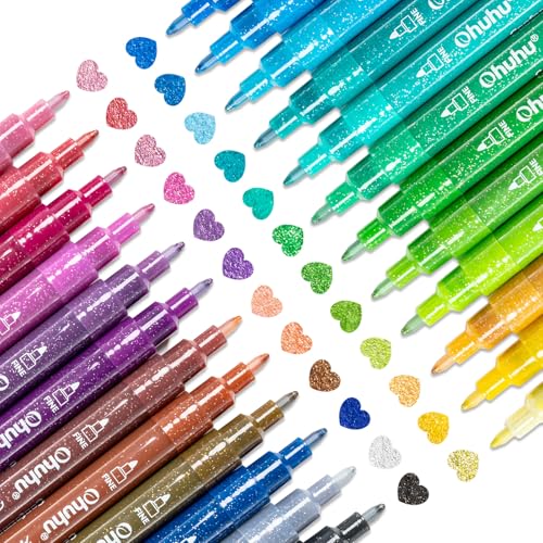 Ohuhu Acrylic Glitter Markers 24 Colors Fine Tip for Painting Coloring | AP Certified Glitter Paint Pens for Fine Details & Shimmer Accents, Water-Based & Quick Dry, for Crafts Cards Journaling - color: 24 Colors, size: Extra Fine Tip 0.7mm