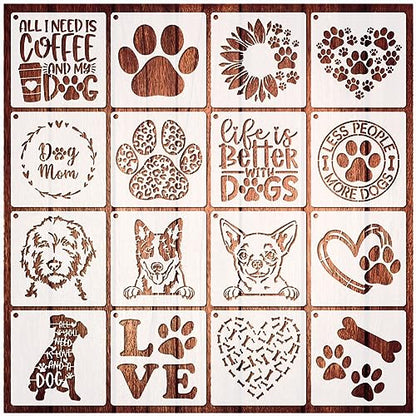 16 Pieces Dog Stencils Dog Paw Stencil for Painting on Wood Reusable Painting Templates for DIY Crafts Scrapbook Sign Shirt Canvas (16 Dog) - style: 16 Dog