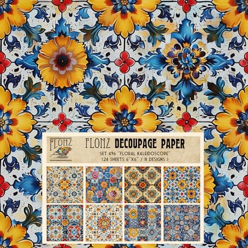 Decoupage Paper Pack (24 Sheets 6"x6") Floral Kaleidoscope: Radiant Persian-Inspired Patterns with Vibrant Colors and Detailed Motifs # Vintage Styled Paper for Craft and Scrapbooking - color: FiftyFive