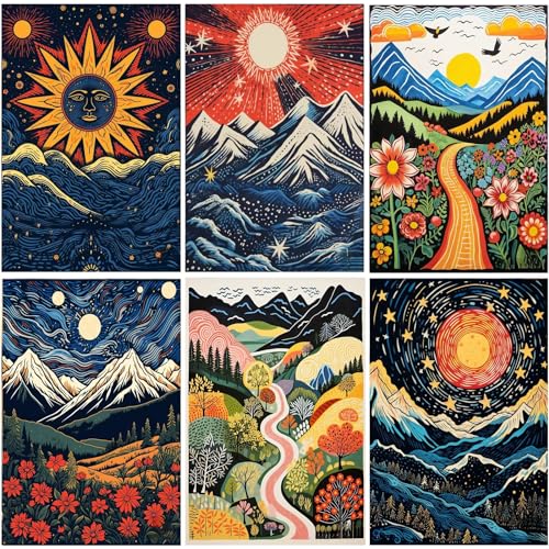 DOTSOPS 6 Pack Landscape Abstract Diamond Painting Kits Art Adults | Painting Kit,Crafts DIY 5D Diamond Art Packs Kits.Full for Adults Beginner,Home Wall Decoration Gift 11.8 x 15.7 Inches - color: Landscape Abstracts