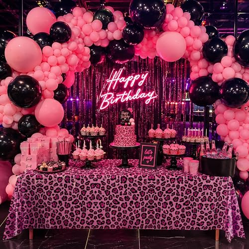 Blue Orchards Pink Leopard Party Table Covers (Pack of 3) - 54"x108" XL - Cheetah Birthday Tablecloth, Wild Animal Print Theme Decoration, Safari Girl Table Cloth, Bachelorette Party Supplies, Decor - color: Pink Leopard (Pack of 3)