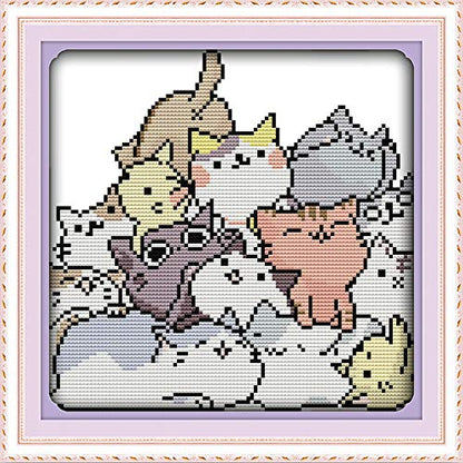 ITSTITCH Stamped Cross Stitch Kits for Beginners Full Range of Cross Stitching Preprinted Pattern for Kids or Adults, DIY Needlepoint Starter Kits (The Lovely Cats 12.6x11 inch) - color: The lovely cats 12.6x11 inch
