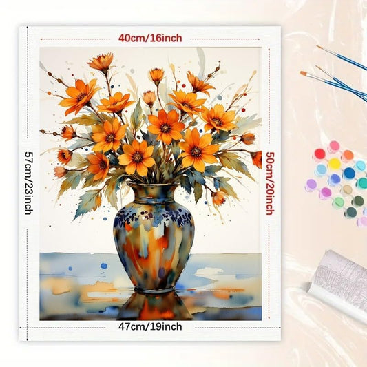 Flower Bouquet Paint by Numbers Kit for Adults - DIY Orange Wildflowers in Vase Painting on Canvas 16x20 Inches, Acrylic Paint Set, Suitable for Beginners, Art for Home Decoration or Gifts - color: HSX00634, size: 16X20IN Folded
