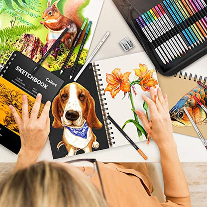Caliart 176PCS Art Supplies Sketching Kit, 100 Sheets 3-Color Sketch Book - color: Black