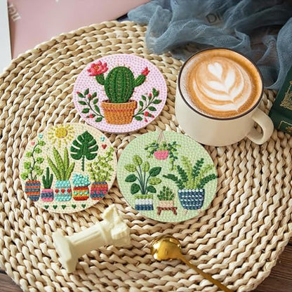 gganmtere 8P Potted Plants Diamond Painting Coasters Kits Set,Houseplant Diamond Art Coasters with Holder,5D DIY Full Drill Adult Diamond Dot Gift - color: Jxbd96