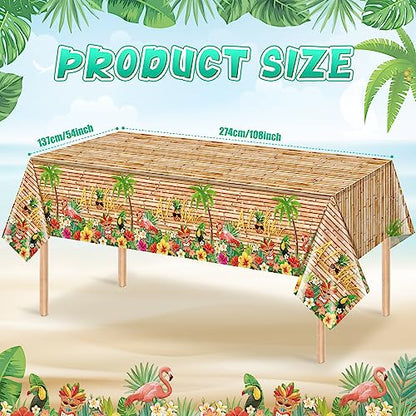 6Pcs Hawaiian Luau Tablecloth Tiki Party Tablecloths Tropical Table Cloth Plastic Disposable Rectangle Table Covers for Tiki Bar Tropical Summer Beach Pool Birthday Party Decorations ,108x 54 Inch - size: 6pcs