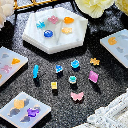 Geiserailie 22 Pieces Stud Earrings Resin Moulds Tiny Jewelry Silicone Jewelry Epoxy Casting Moulds with Stainless Steel Ear Studs and Earring Backs for Resin DIY Jewelry Making Supplies