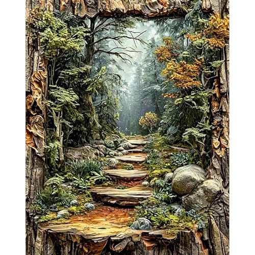 PHANTASYART Misty Forest Path Paint by Numbers Kit for Adults 16x20inch - color: Forest, size: 16x20inch