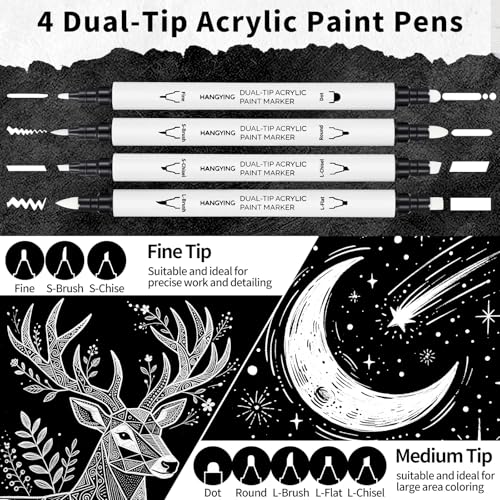 HANGYING White Pens Set, Gel Ink Pens, Dual-Tip Acrylic Paint Markers,7PCS