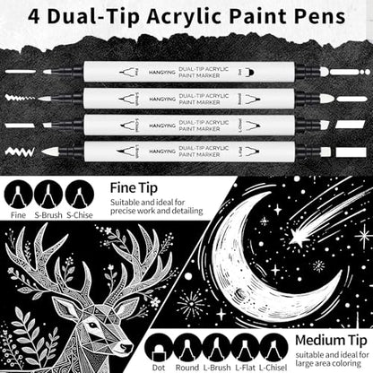 HANGYING White Pens Set, Gel Ink Pens, Dual-Tip Acrylic Paint Markers,7PCS