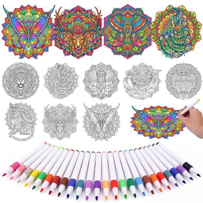Potchen 48 Pcs Mandala Art Kit DIY Window Clings with Markers - style: Animal