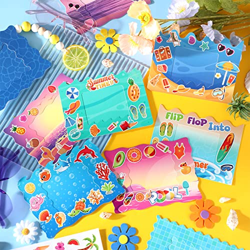 Ctosree 54 Packs Summer Picture Frame Craft Kit DIY with Stickers for Kids | Ocean Theme Make Your Own Frame Arts and Crafts Beach Pool Party Favors Classroom Set Bulk