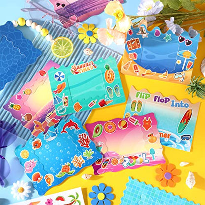 Ctosree 54 Packs Summer Picture Frame Craft Kit DIY with Stickers for Kids | Ocean Theme Make Your Own Frame Arts and Crafts Beach Pool Party Favors Classroom Set Bulk
