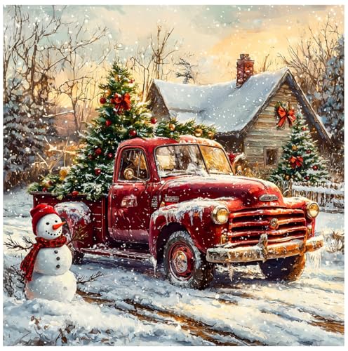 CRZMODE Christmas Diamond Art Kits for Adults,Truck Diamond Painting Kits for Adults Beginners,5D DIY Round Full Drill Gem Art Paint by Diamonds Dots Crafts Kits for Home Decor Gift 14x14inch - color: Truck(14X14")