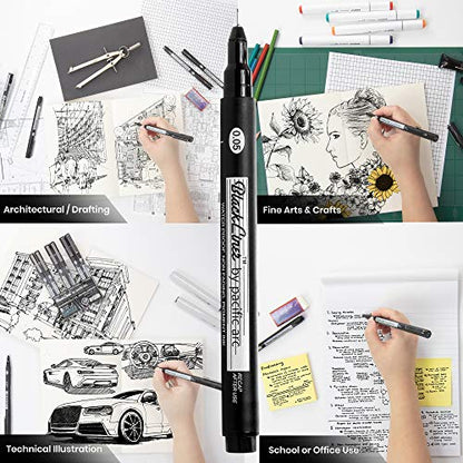 Pacific Arc Blackliner Black Fineliner Pens - Set of 8 Differently Sized Fine Drawing Pens for Artists, Sketching, Journaling, Hand Lettering, and Calligraphy - size: 8 Pack | All Sizes