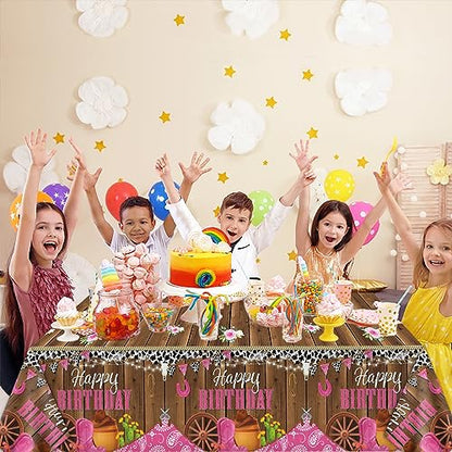 3 Pcs Western Cowgirl Birthday Party Tablecloth 108 x 54 Inch Cowgirl Theme Tablecover Plastic Cowboy Rodeo Table Cloth West Theme Party Decoration and Supplies for Girl Birthday Baby Shower Party - style: Western Cowgirl