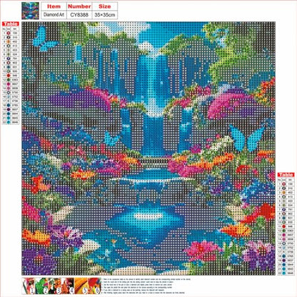 MMAHD 5D Diamond Painting Kit, Enchanted Waterfall Garden with Blue Butterflies, Full Drill Crystal Rhinestone Embroidery Art, Nature Scene (Landscape) - style: landscape