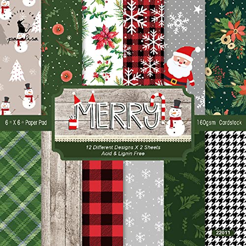 YASMEN Scrapbook Paper Pad 6"×6" - 24 Sheets Christmas Scrapbooking Supplies Kit, Single-Sided Patterned Cardstock Pads for Card Making, Designer Planner Journals, Background Borders, Greeting Cards - color: Christmas - 6×6