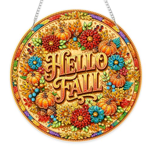 Eiflow Acrylic Diamond Art Hanging Kit for Adults, DIY Diamonds Painting Door Hanger Board Kit, Special Crystal Diamond Art Painting Pendant Ornament (Hello Fall) - color: Hello Fall