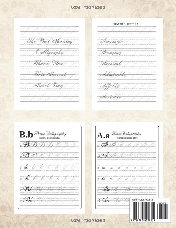 Calligraphy Practice Book For Beginners: Hand Lettering Workbook Uppercase, Lowercase and Blank Pages for Writing , 8.5x11 inches