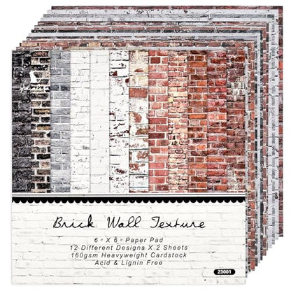 6x6 Scrapbook Paper Pad – 24 Sheets Brick Wall Texture Paper | for Junk Journal & Card Making – Easy-to-Handle Premium Cardstock for Photo Safe Memory Keeping - color: Wall Brick Pad