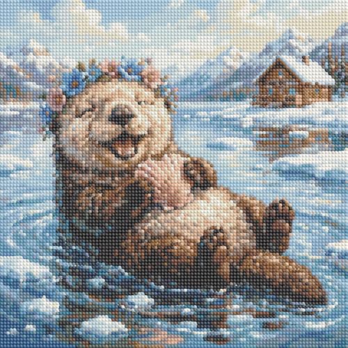 Diamond Painting Kit for Adults 14x14 Inch Cute Otter Lake Scene Full Drill DIY Diamond Art Kit Animal Rhinestone Painting Snow Mountain Cabin Craft Home Wall Decor Relaxing Hobby - color: FYZZ-128