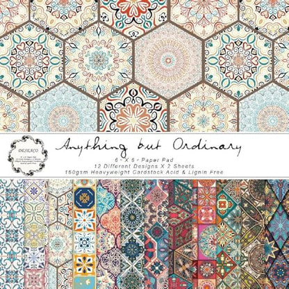Groovy Boho Tribal Scrapbook Pad – 24 Bohemian Sheets for Scrapbooking, Junk Journals, Collage, Decoupage, Card Making & Mixed Media, 6x6 Single-Sided Craft Paper - color: 6x6 Boho