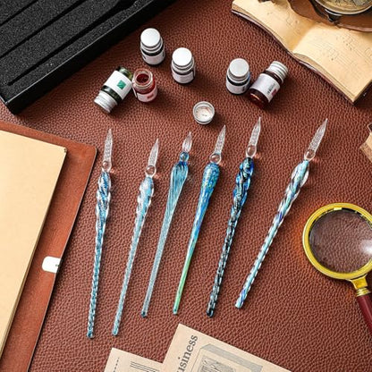 Zonon 14 Pcs Glass Dip Pen Ink Set for Art Supplies, Blue Color Style - color: Blue Color System