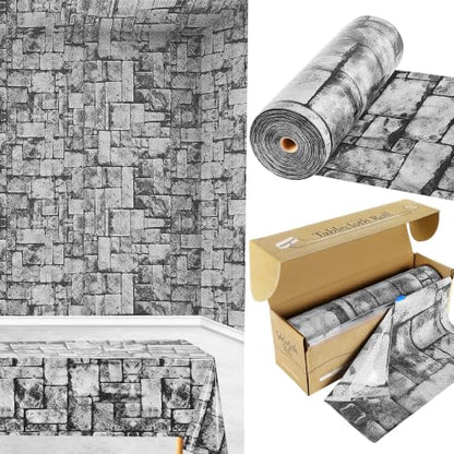 300FT x 54IN Stone Wall Plastic Tablecloth Roll with Slide Cutter Box | Heavy Duty Disposable Table Cover & Wall Backdrop, Cut-to-size for Medieval Party, Community, BBQ & Holiday Events - color: Deep Gray, size: 3600" x 54" (Rectangular)