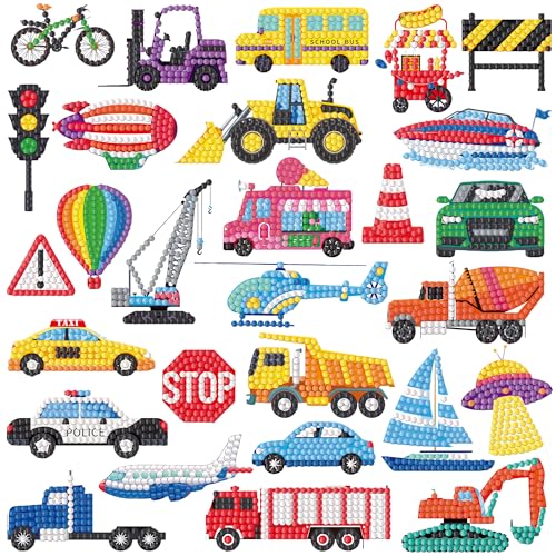 Labeol Diamond Art Kits for Kids Boys and Girls Ages 6-8-10-12 Easy to DIY Creative Diamond Art Sticker Craft by Numbers Kits for Kids and Adult Beginners (Transportation) - style: transportation