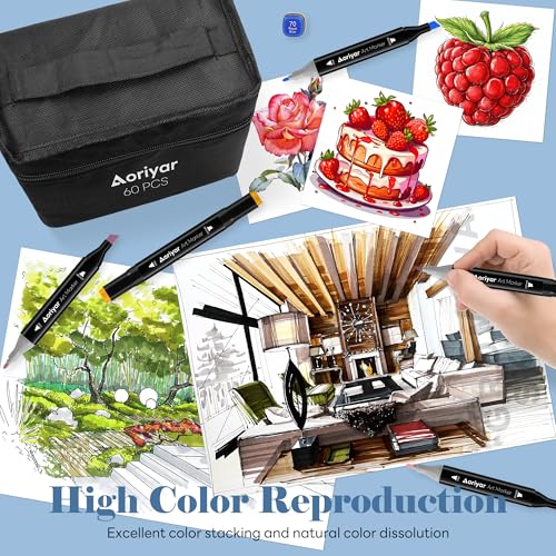 Alcohol Markers Dual Tip Art - 60 Colors Marker Set