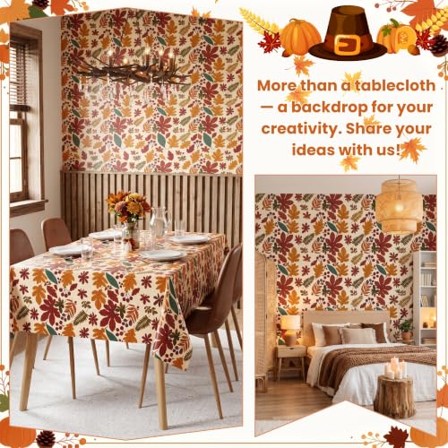 100FT x 54IN Thanksgiving Plastic Tablecloth Roll with Slide Cutter Box | Heavy Duty Disposable Fall Maple Leaf Table Cover Wall Backdrop, Harvest Pumpkin Table Cloth for Autumn Event Party Supplies - color: Brown Leaves, size: 1200" x 54" (Rectangular)