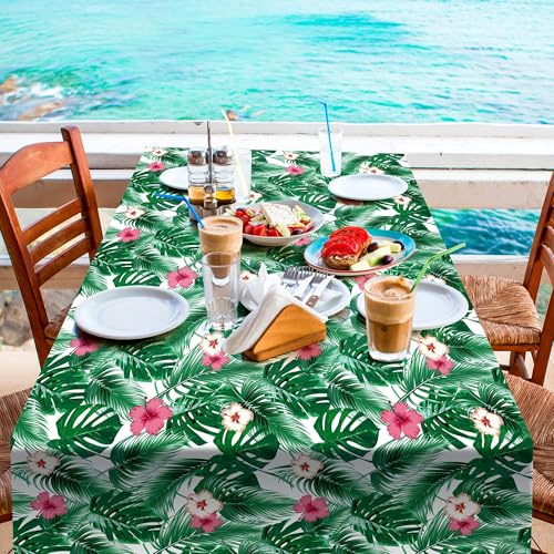 Kochorie 2 Pack Hawaii Palm Leaves Tablecloths, 54 x 108 Inch Tropical Luau Party Table Cover, Waterproof Disposable Plastic Tablecloth for Summer Birthday, Hawaiian Aloha Beach Party Decorations - style: Hawaii Palm Leaves