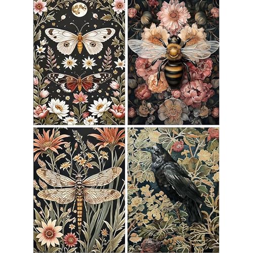 4 Pack Dragonflies, Bird Diamond Art Kits for Adults Diamond Painting Kits | 5D DIY 4 Pack Butterfly Bird Diamond Painting Kits for Beginners, Diamond Dots Kits Gem Arts Crafts for Home Wall Decor Gift - color: DP01335, size: Round diamond painting