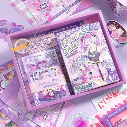Auguro Scrapbook kit for Girls A6 Grid Kawaii notebooks Stationery Junk Journal Kit Scrapbooking Supplies kit Craft DIY Gift for Adult Teen Girl Cute Bullet Journal - color: purple