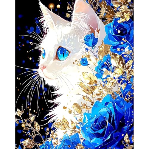 RICUVED Cat Paint by Numbers for Adults, Flowers Paint by Numbers Kit for Adults Beginners, DIY Acrylic Oil Painting on Canvas Easy for Gift Home Wall Decor 16x20 Inch - color: SO028