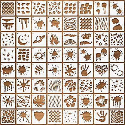 64 Pcs Stain and Splatter Stencils, Graffiti Drip Stars & Shoe Stencils - Reusable Plastic Templates for Painting on Wood, Pillows, Wall Paper, Fabric - Halloween, Cosplay, Party - 3"x3"